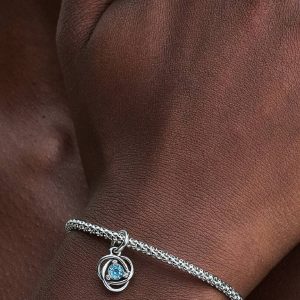 FINAL SALE - Sea Aqua Blue Eternity Circle Dangle Charm Sterling silver