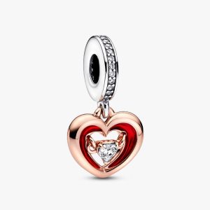 FINAL SALE - Two-tone Radiant Heart Dangle Charm Sterling silver, 14k rose gold plating