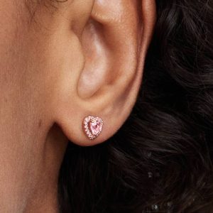 Pink Elevated Heart Stud Earrings 14k rose gold plating