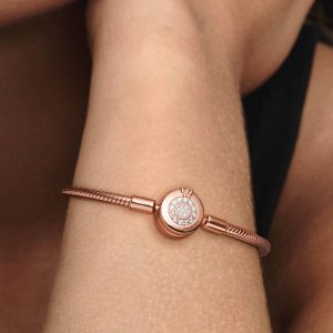 Pandora Moments Sparkling Crown O Snake Chain Bracelet 14k rose gold plating