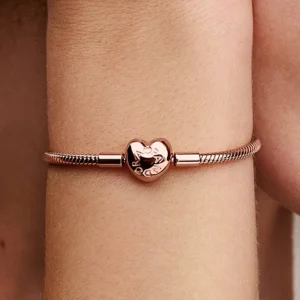 Pandora Moments Heart Clasp Snake Chain Bracelet 14k rose gold plating