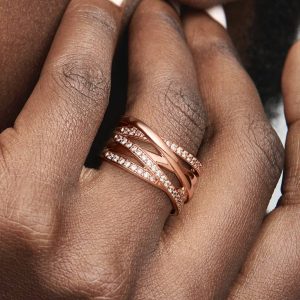 Sparkling & Polished Lines Ring 14k rose gold plating
