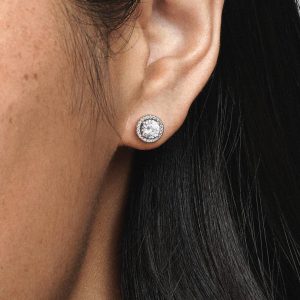 Round Sparkle Stud Earrings Sterling silver