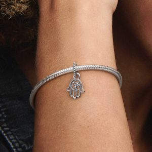 Protective Hamsa Hand Dangle Charm Sterling silver