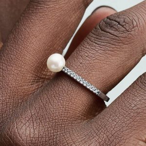 FINAL SALE - Treated Freshwater Cultured Pearl & Pav?? Ring Sterling silver
