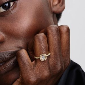 Sparkling Square Clear Halo Ring 14k gold plating