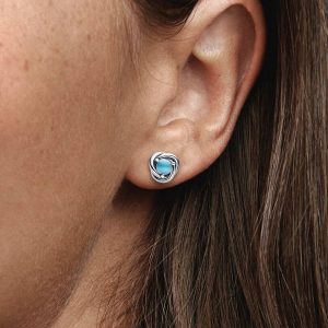 December Turquoise Blue Eternity Circle Stud Earrings Sterling silver