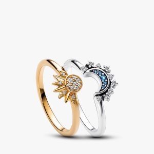 Celestial Sparkling Sun and Moon Ring Set 2 Quantity