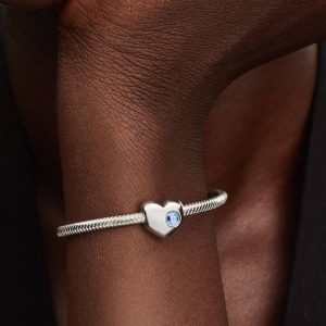 Engravable Sea Aqua Blue Stone Heart Charm Sterling silver