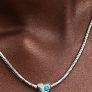 Engravable Turquoise Blue Stone Heart Charm Sterling silver