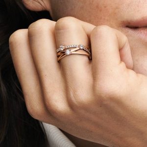 FINAL SALE - Sparkling Triple Band Ring 14k rose gold plating