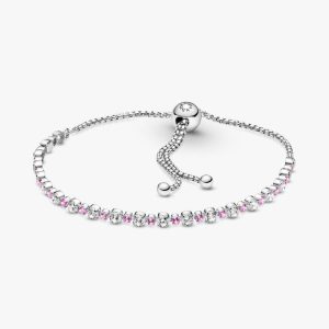 FINAL SALE - Pink & Clear Sparkle Slider Bracelet Sterling silver