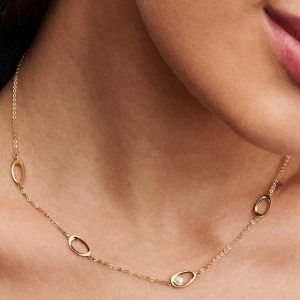 Organically Shaped Oval & Treated Freshwater Cultured Pearl Necklace 14k gold plating