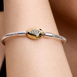 Snake Clasp & Chain Bracelet Sterling silver, 14k gold plating