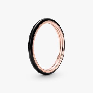 Pandora ME Black Enamel Ring 14k rose gold plating