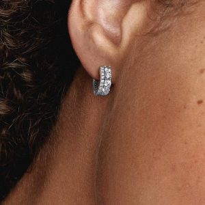 FINAL SALE - Double Band Pav?? Hoop Earrings Sterling silver