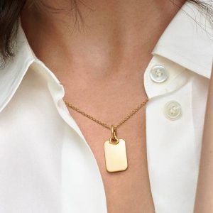 Engravable Rectangle Tag Pendant 14k gold plating