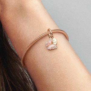 Pink Butterfly & Quote Double Dangle Charm 14k rose gold plating