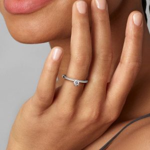FINAL SALE - Pandora Nova Sterling Silver Off-set Lab-grown Diamond Ring 0.25 ct TW, Sterling silver