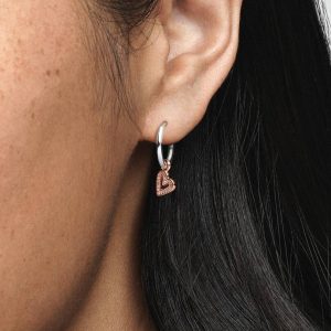 FINAL SALE - Sparkling Freehand Heart Hoop Earrings Sterling silver, 14k rose gold plating