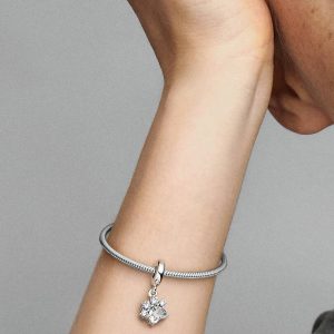 Sparkling Pet Paw Print Dangle Charm Sterling silver