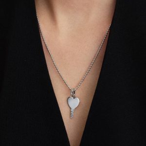 Engravable Heart Key Pendant Sterling silver