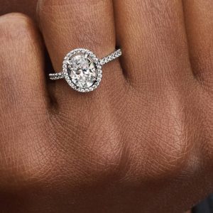 Oval Sparkling Halo Statement Ring Sterling silver