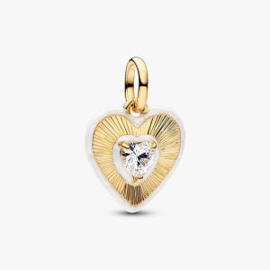 Radiating White Heart Medallion Charm 14k gold plating