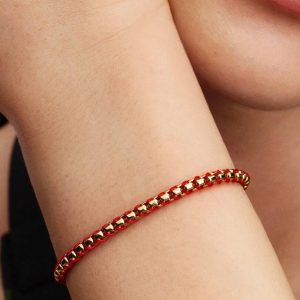 Red Cord Snake Chain Bracelet 14k gold plating