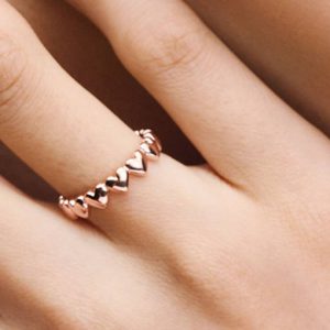 Row of Hearts Ring 14k rose gold plating