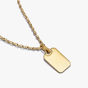Engravable Rectangle Tag Pendant Necklace Set 2 Quantity