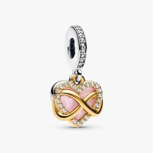 Sparkling Infinity Heart Dangle Charm Sterling silver, 14k gold plating