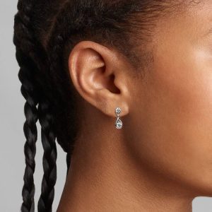 FINAL SALE - Pandora Infinite 14k White Gold Double Lab-grown Diamond Drop Earrings 0.50 ct TW, 14k white gold