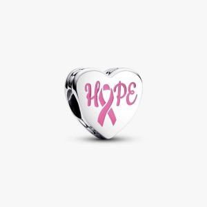 Hope heart sterling silver charm with pink enamel Sterling silver