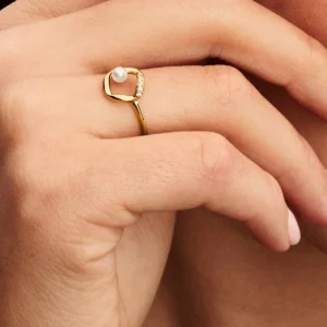 Organically Shaped Pav?? Circle & Treated Freshwater Cultured Pearl Ring 14k gold plating