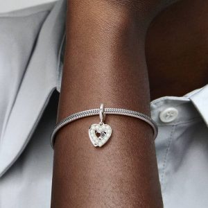 Pearlescent White Heart Double Dangle Charm Sterling silver