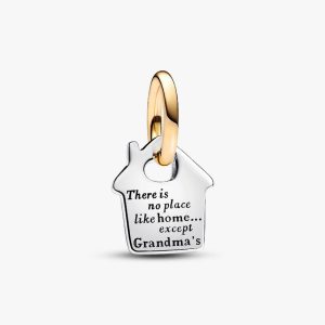 FINAL SALE - Two-tone Grandma's House Dangle Charm Sterling silver, 14k gold plating