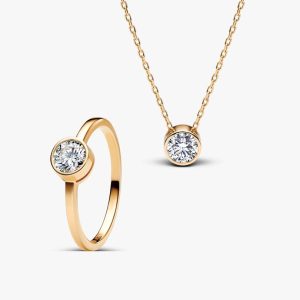 Lab-Grown Diamond Bezel Necklace & Ring Set 2 Quantity