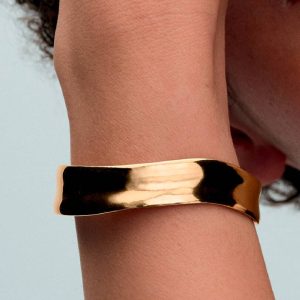 Organically Shaped Broad Open Bangle 14k gold plating