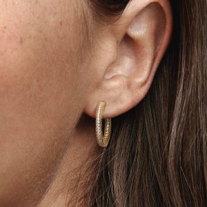 Pandora Signature Logo & Pav?? Hoop Earrings 14k gold plating