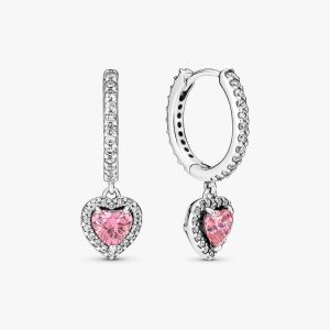 Sparkling Halo Heart Hoop Earrings Sterling silver