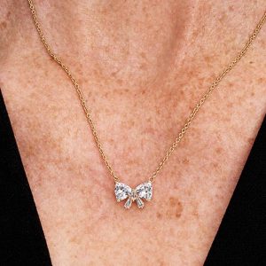 Sparkling Bow Necklace 14k gold plating