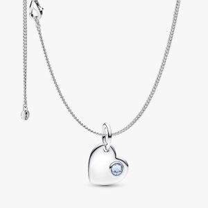 March Birthstone Heart Pendant Necklace 2 Quantity