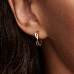 Organically Shaped Two-tone Open Hoop Earrings Sterling silver, 14k gold plating