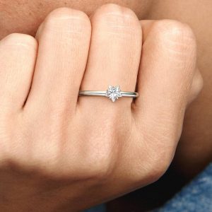 Celestial Sparkling Star Solitaire Ring Sterling silver