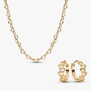 Pandora Era 14K Gold Linked Hearts Jewelry Set 2 Quantity