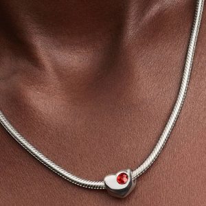 Engravable Red Stone Heart Charm Sterling silver