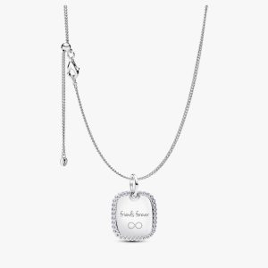 Engravable Sparkling Square Tag Pendant Necklace 2 Quantity