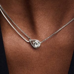 FINAL SALE - Pandora Infinite 14k White Gold Lab-grown Diamond Double Chain Collier Necklace 0.75 ct TW, 14k white gold