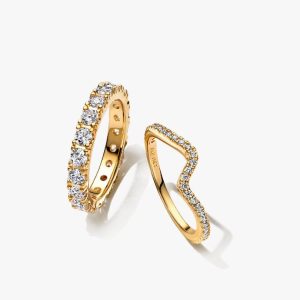 Sparkling Eternity and Wave Ring Set 2 Quantity